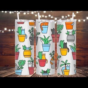 Potted house cats metal skinny tumbler